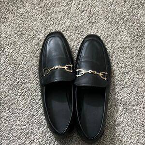 SHEIN Black and Gold Leather Slip-On Loafers